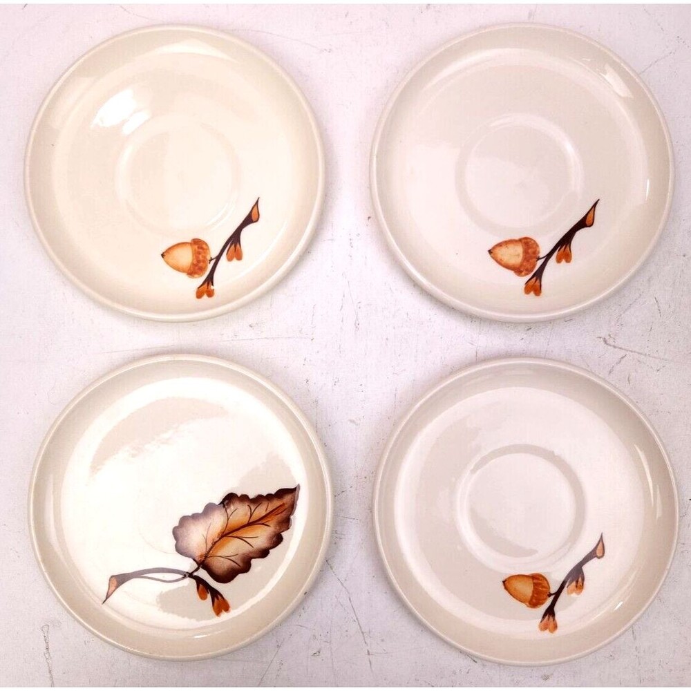 4 Vtg MCM Jaska California pottery Acorn Dessert Plate 6 1/4" Fall Thanksgiving